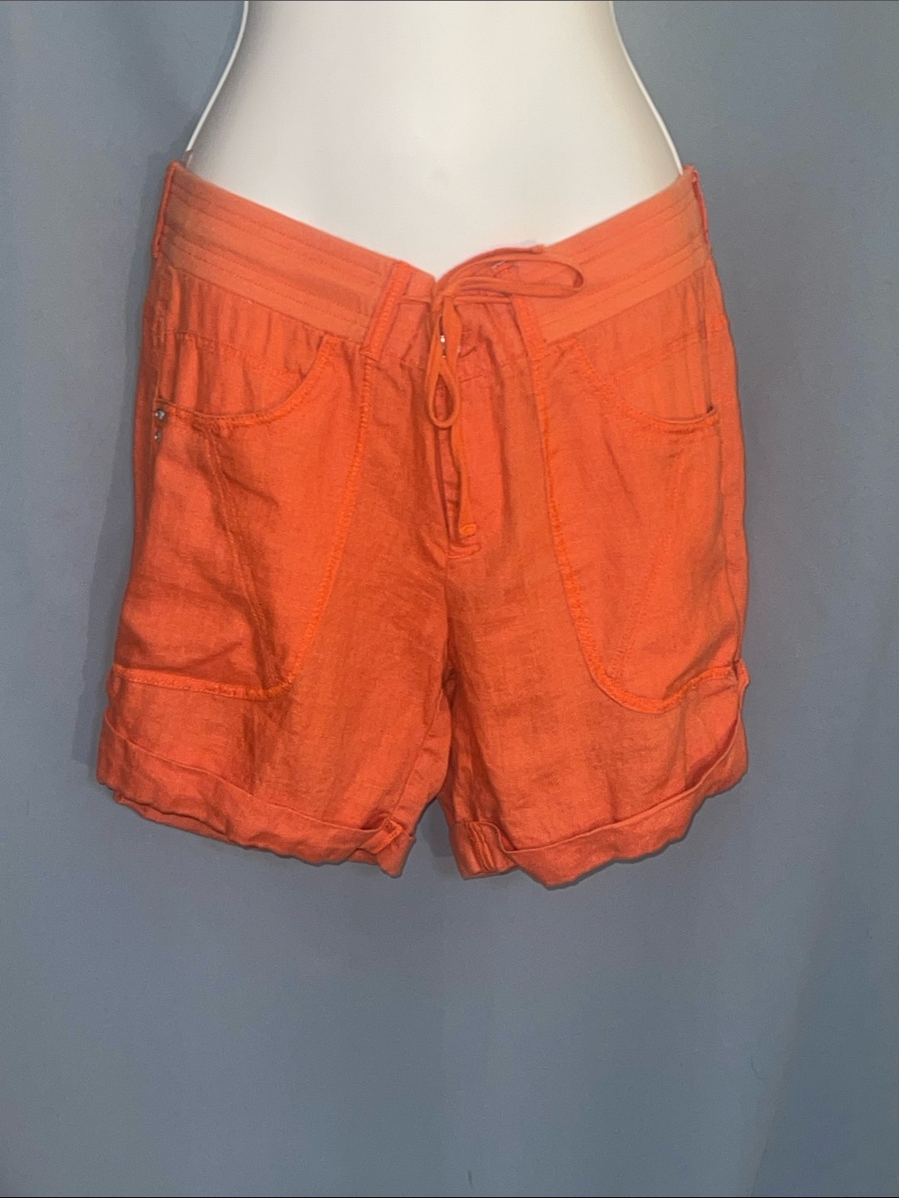 INC International Concepts Orange Drawstring Linen-Blend Shorts